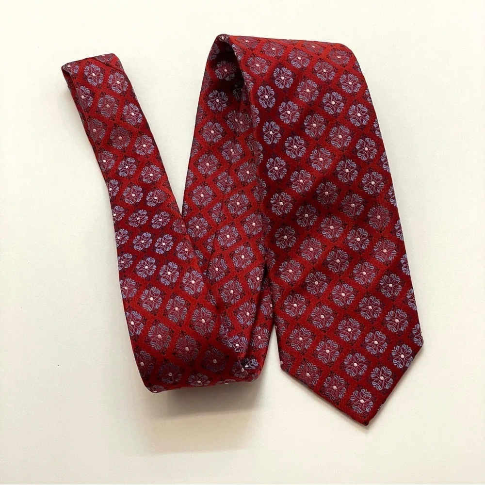 Patrick James Vintage Art Brocade Floral Red Silk Tie Extra Long